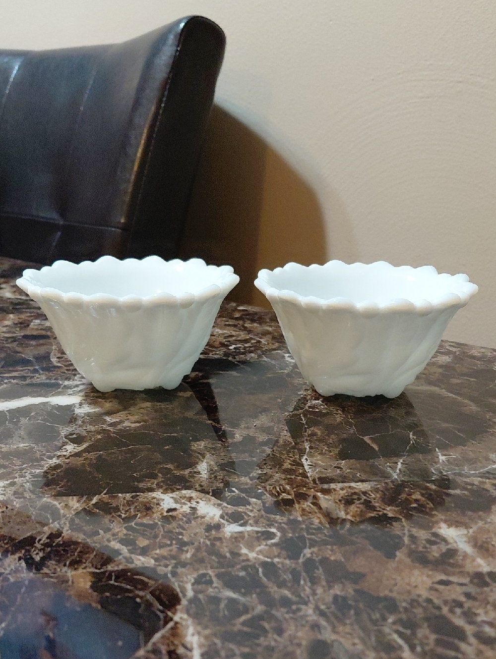 Lot of 2 Vintage Indiana Glass Wild Rose Milk Glass Fruit Cocktail Bowls